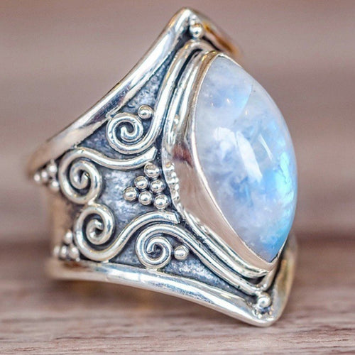 Vintage Style Silver Big Stone Ring for Women: Fashion Bohemian Jewelry