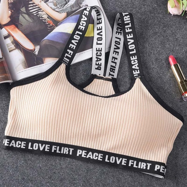 Letter Sports Bra Top Push Up Fitness Running Yoga Bra Underwear Cotton  Sport Tops For Women Gym Wear Solid Women Sportswear