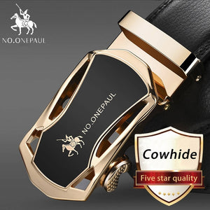 Men's Automatic Buckle Black Genuine Leather Belt