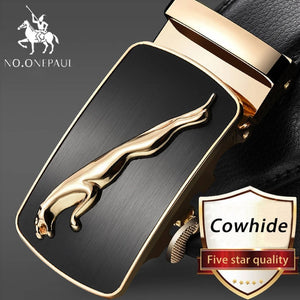 Men's Automatic Buckle Black Genuine Leather Belt