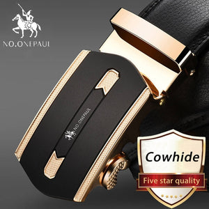 Men's Automatic Buckle Black Genuine Leather Belt