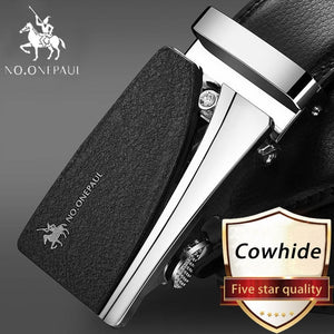 Men's Automatic Buckle Black Genuine Leather Belt