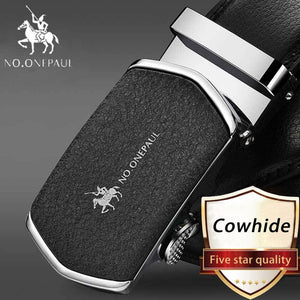 Men's Automatic Buckle Black Genuine Leather Belt