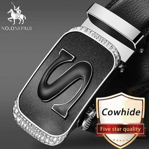 Men's Automatic Buckle Black Genuine Leather Belt