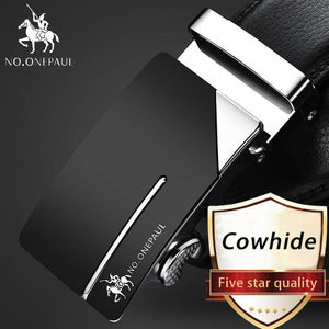 Men's Automatic Buckle Black Genuine Leather Belt