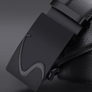 Men's Automatic Buckle Black Genuine Leather Belt