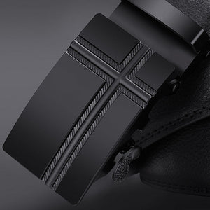 Men's Automatic Buckle Black Genuine Leather Belt