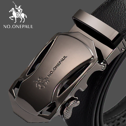 Men's Automatic Buckle Black Genuine Leather Belt