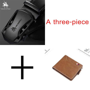 Men's Automatic Buckle Black Genuine Leather Belt