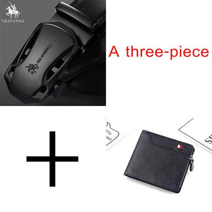 Men's Automatic Buckle Black Genuine Leather Belt