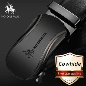 Men's Automatic Buckle Black Genuine Leather Belt