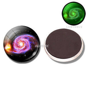 Glowing Moon Stars Planet Fridge Magnets Luminous Nebula Galaxy Solar system refrigerator magnets glass Cabochon Stickers decor