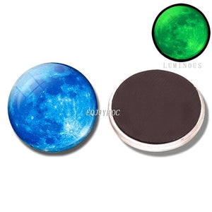 Glowing Moon Stars Planet Fridge Magnets Luminous Nebula Galaxy Solar system refrigerator magnets glass Cabochon Stickers decor