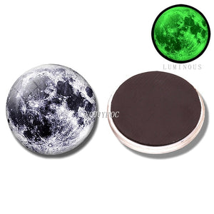 Glowing Moon Stars Planet Fridge Magnets Luminous Nebula Galaxy Solar system refrigerator magnets glass Cabochon Stickers decor