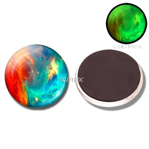 Glowing Moon Stars Planet Fridge Magnets Luminous Nebula Galaxy Solar system refrigerator magnets glass Cabochon Stickers decor