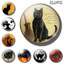 Load image into Gallery viewer, Cat Lovers 30MM Fridge Magnet Black Cat with Broom Witch Quote Glass Cabochon Magnetic Refrigerator Sticker Note Holder Decor